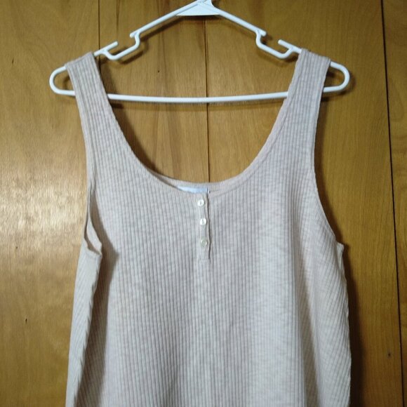 LOVE by GAP Women's Large Beige Ribbed Pajama Tank Top Sleeveless Loungewear - Picture 2 of 6
